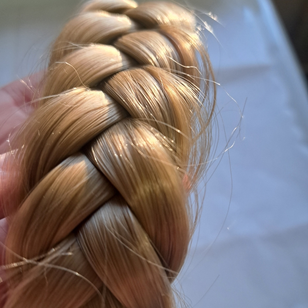 Natural blonde braided hair piece with adjustable band for use, Thick & silky